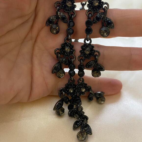 Black Metal Floral & Cherries Necklace with Faceted Stone - Picture 8 of 8